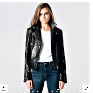 DSTLD Leather Moto Jacket With Silver Hardware